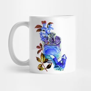 Blue flowers in glass vase painting -Art Mug